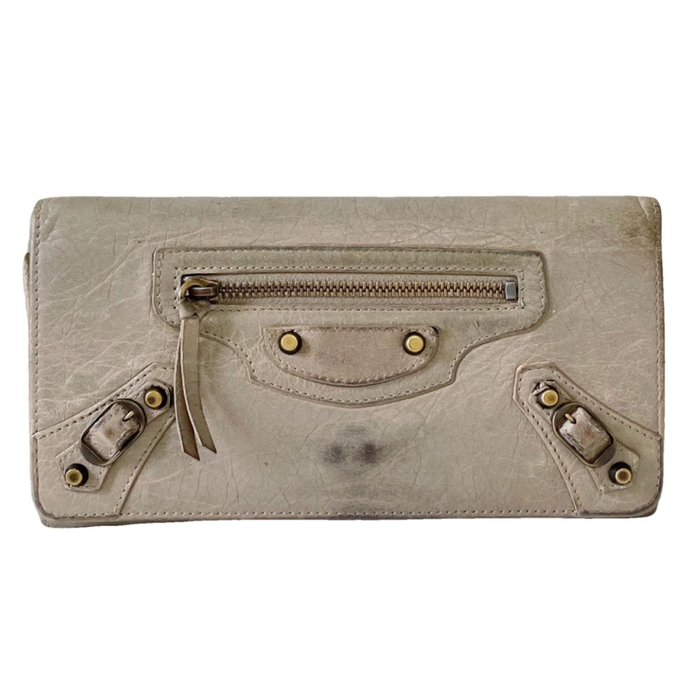 Balenciaga gray leather classic city long wallet